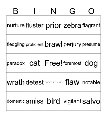 Unit 7 Vocabulary Bingo Card