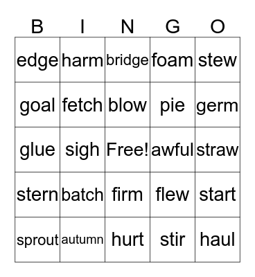 Vowel Team Practice Bingo Card