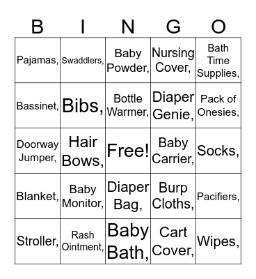 PAISLEY’S BABY SHOWER GIFT BINGO Card