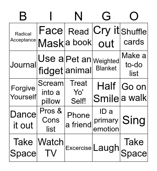 Coping Skills Bingo! Bingo Card