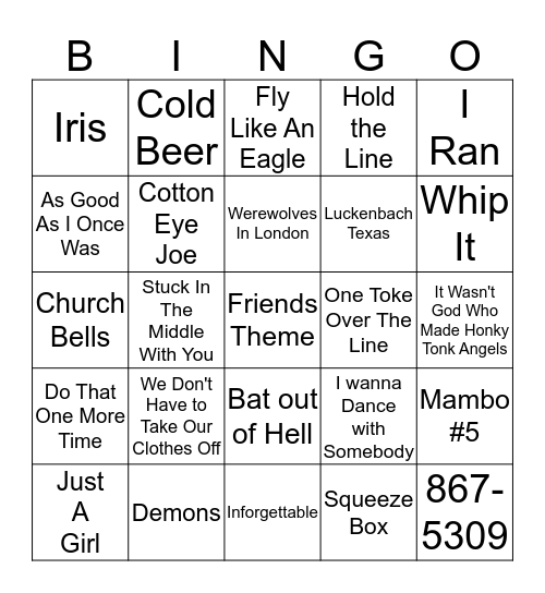 Boondocks Brews, Beats & Bingo 8-3 Bingo Card