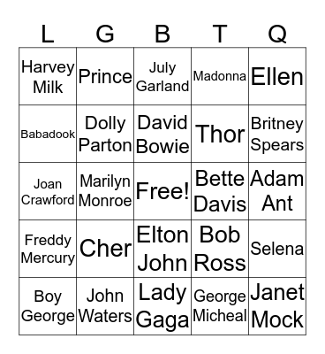 Queer Icons Bingo Card