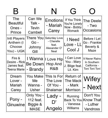 Hip Hop And R&B Bingo Brunch @ Factory Cafe  Bingo Card