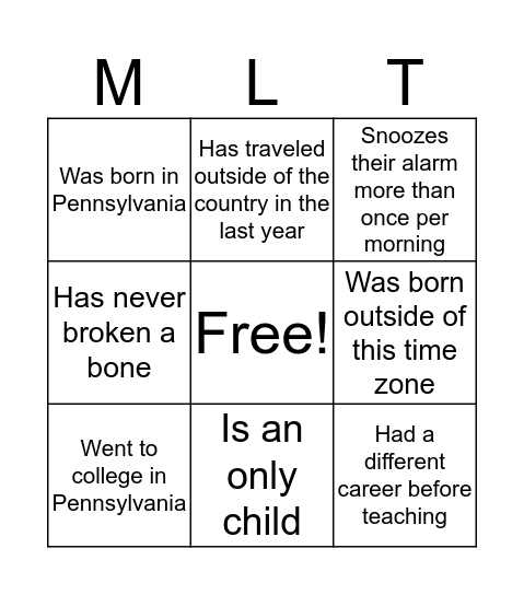 MLT Human Bingo Card