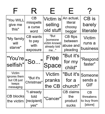 r/ChoosingBegars Bingo Card