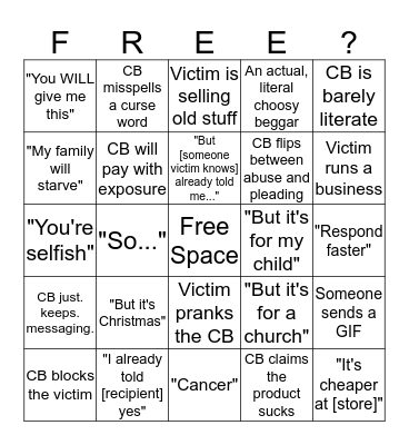 r/ChoosingBegars Bingo Card