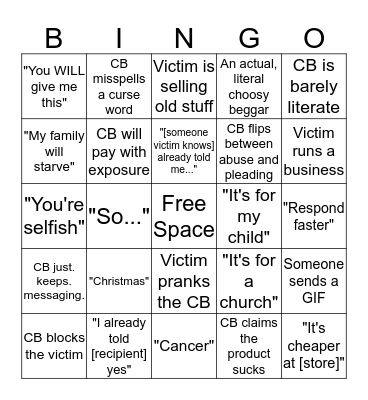 r/ChoosingBegars Bingo Card