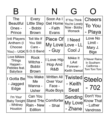 Hip Hop And R&B Bingo Brunch @ Factory Cafe  Bingo Card