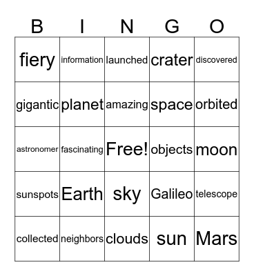 Earth and Its Neighbors Wonders ELD G3 U3 W3 Bingo Card