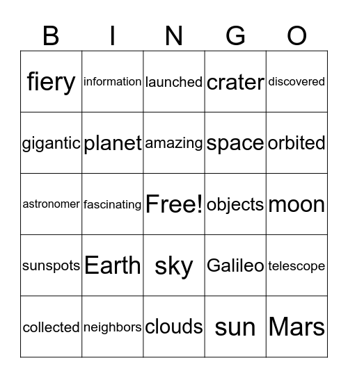 Earth and Its Neighbors Wonders ELD G3 U3 W3 Bingo Card