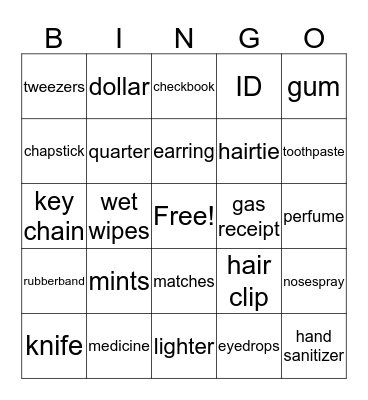 things in a purse Bingo Card