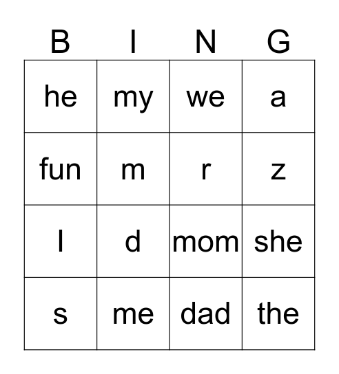 Site Words Bingo! Bingo Card