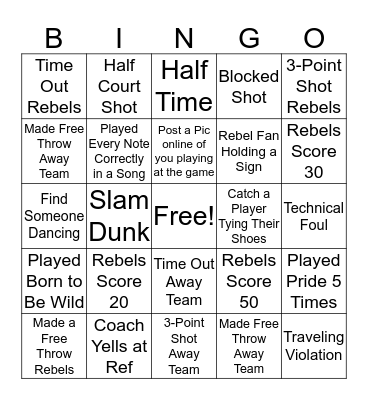 Basketball Pep Band Bingo Card