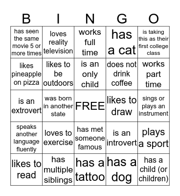 Find someone who...  Bingo Card