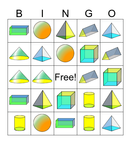 3D Shapes Bingo Card