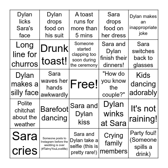 Sara and Dylan Get Hitched! Bingo Card