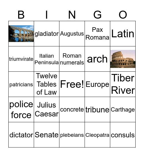 Ancient Rome Bingo Card