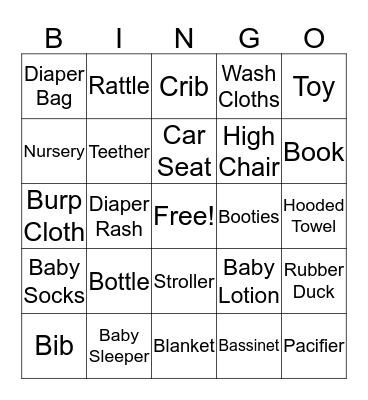 Baby Shower Bingo Card