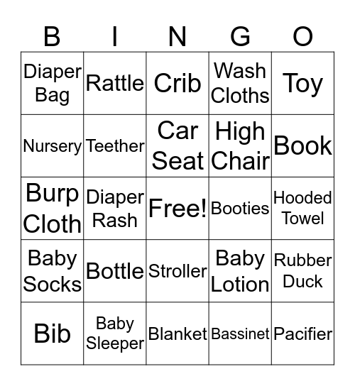 Baby Shower Bingo Card