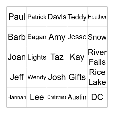 The Klancher 2013 Christmas Bingo! Bingo Card
