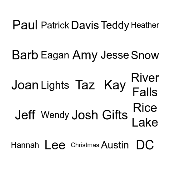 The Klancher 2013 Christmas Bingo! Bingo Card