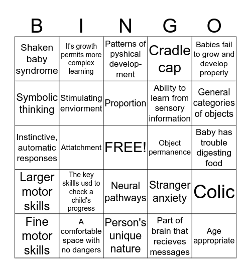 Child Development Bingo Card