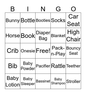 Baby Shower Bingo Card