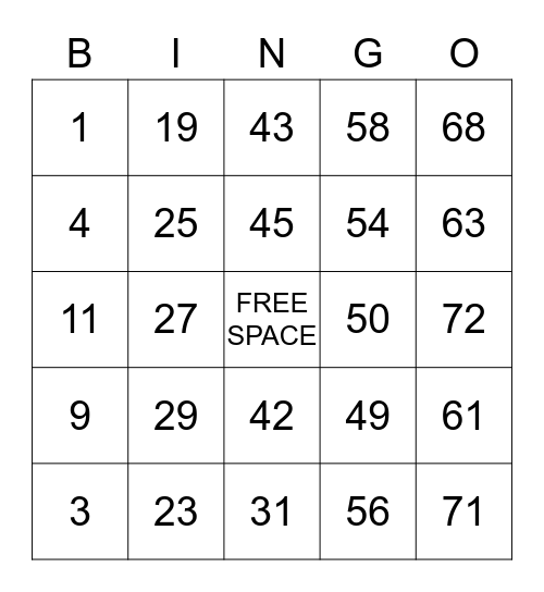 Untitled Bingo Card