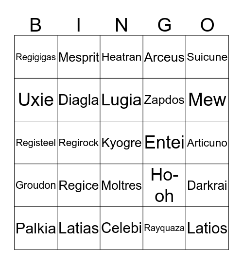 Randomized Nuzlocke Legendary Bingo Card