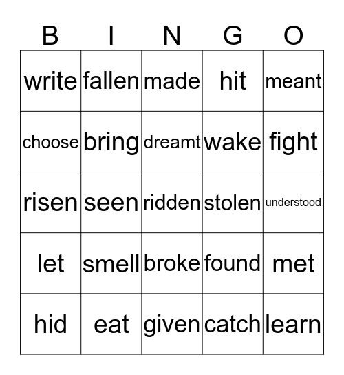 Irregular Verbs Bingo Card