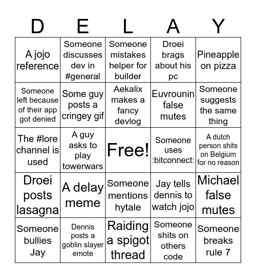 Dyescape Discord Bingo Card