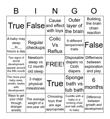 Child Development Bingo Card