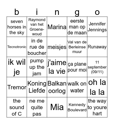 belpop Bingo Card