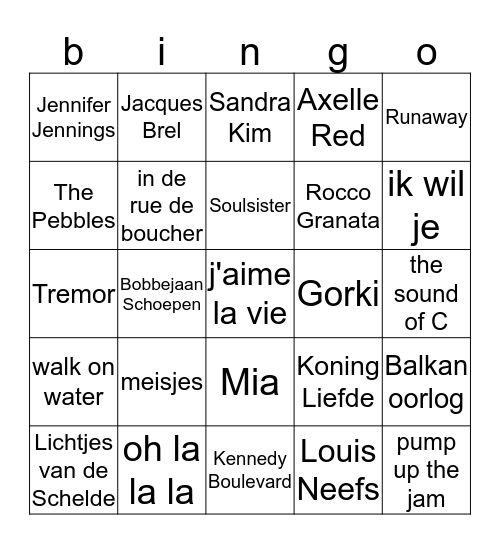 belpop Bingo Card