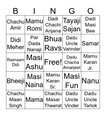 Miri & her Family Bingo Card