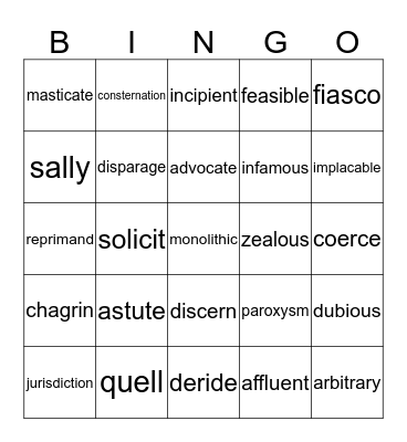 Words You Need to Know Bingo Card