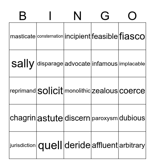 Words You Need to Know Bingo Card