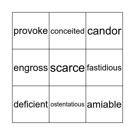 Lit Lab Vocab Bingo Card