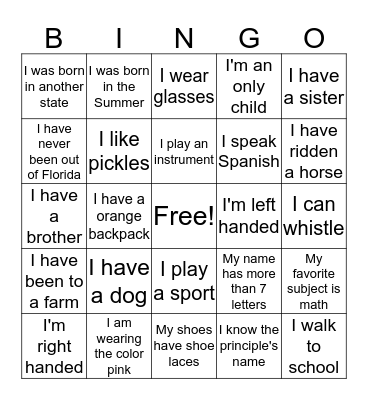 Get to know your peers Bingo Card