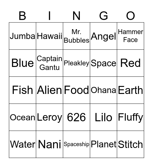 Lilo and Stitch Bingo Card