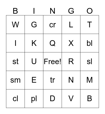Letters & Blends Bingo Card