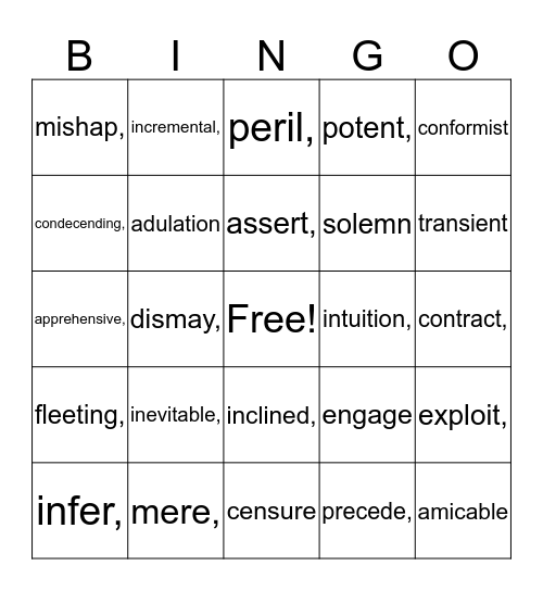 ACT VOCAB Bingo Card