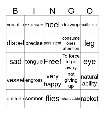 Vocabulary Bingo Card