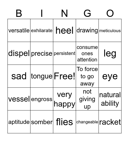 Vocabulary Bingo Card