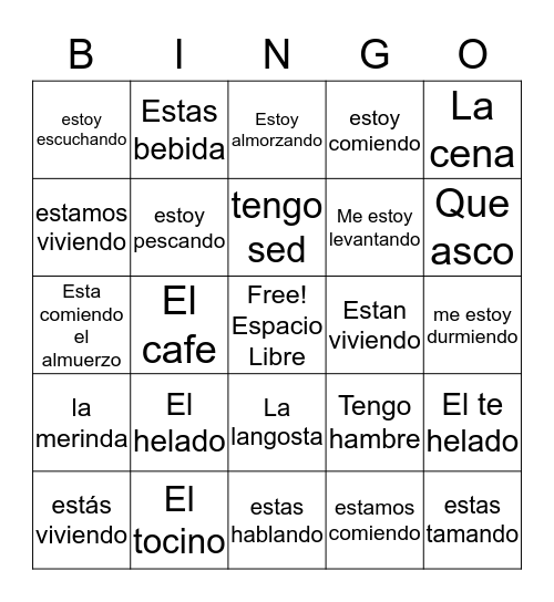 Spanish Bingo Card