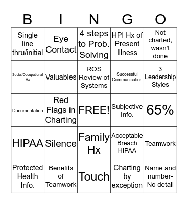 HS1 Fall Semster Exam Review Day 1 Bingo Card