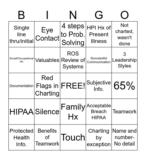 HS1 Fall Semster Exam Review Day 1 Bingo Card