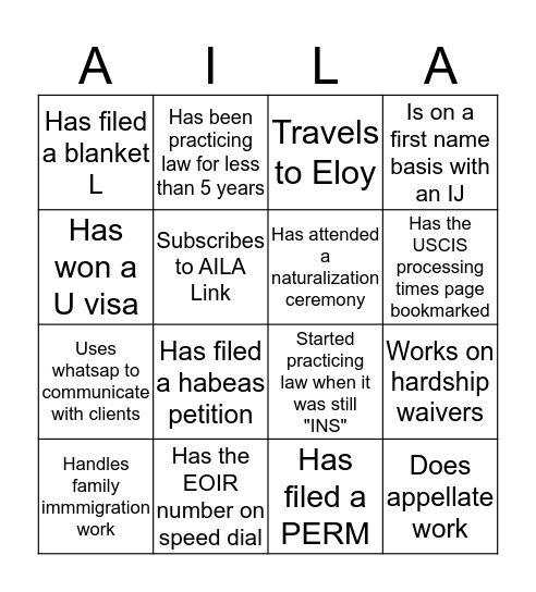 AILA AZ BINGO Card