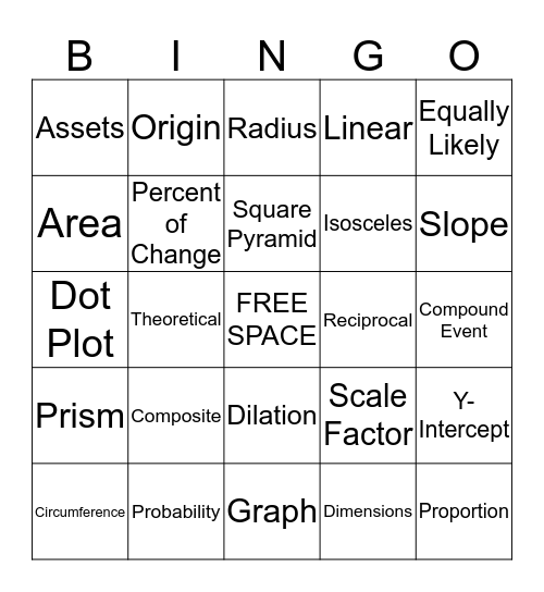 MATH BINGO Card