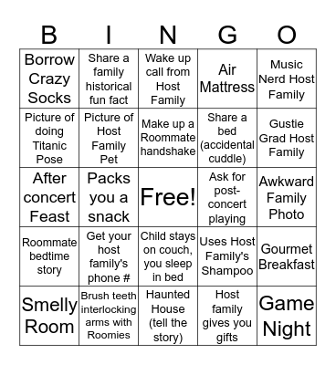 Homestay Bingo Card